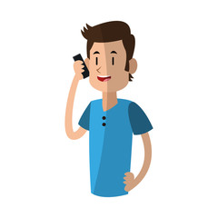 man using a smartphone, cartoon icon over white background. colorful design. vector illustration