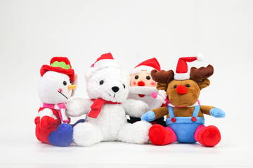 Santa Clause, Deer, White polar bear cotton doll in white background
