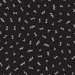Scattered Geometric Line Shapes. Abstract Background Design. Vector Seamless Black and White Pattern.