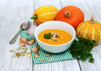 Pumpkin soup with fresh pumpkins