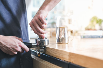 Fototapeta na wymiar Concept for professional barista in coffee shop
