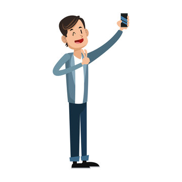 man taking a selfie icon over white background. colorful design. vector illustration