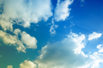 Blue sky with cumulus clouds in summer in Ukraine