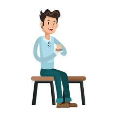 man using a smartphone, cartoon icon over white background. colorful design. vector illustration