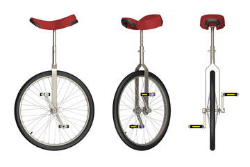 unicycle views isolated on white 3d rendering