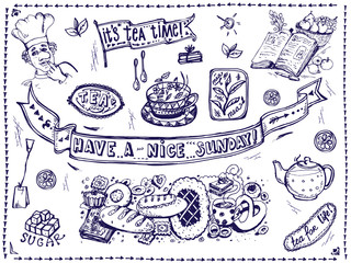 illustration with the image herbal Tea set of elements for design.