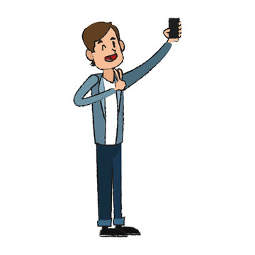 man taking a selfie icon over white background. vector illustration