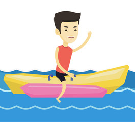 Tourists riding a banana boat vector illustration.