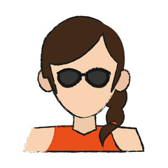woman with sunglasses cartoon icon over white background. colorful design. vector illustration