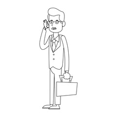 man using a smartphone cartoon icon over white background. vector illustration
