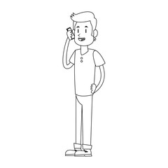 man using a smartphone cartoon icon over white background. vector illustration