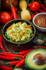Guacamole and salsa - two hot mexican vegetarian dips.