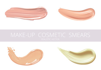 Set of cosmetic liquid foundation or caramel cream in different colour smudge smear strokes. Make up smears isolated on white background.