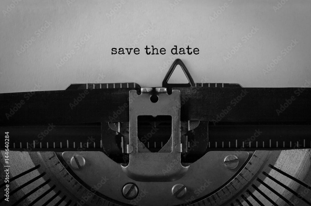Poster text save the date typed on retro typewriter