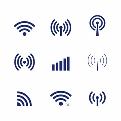 Set of vector Wi-Fi and Wireless icons for remote access and communication via radio waves.