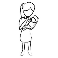 sketch mother and holding son vector illustration eps 10