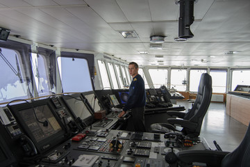 Navigational officer on the bridge