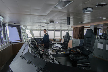 Navigational officer on the bridge