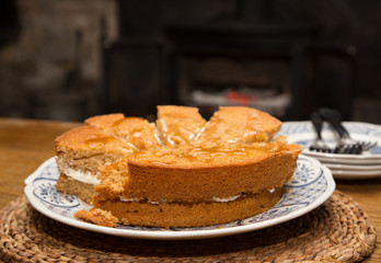 Homemade ginger spongecake with cream filling