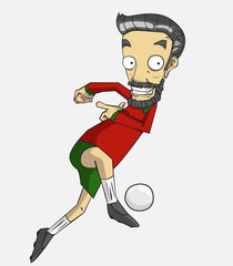 soccer player action kick the ball.  cartoon vector and illustration
