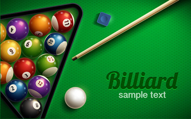 billiard table top view balls sport theme - obrazy, fototapety, plakaty