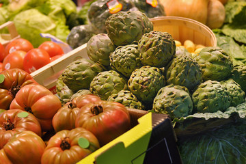 Artichokes and tomatoes at the bazaar