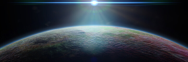 Fototapeta premium mysterious alien planet lit by a bright blue star