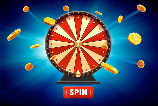 wheel of fortune with gold coins 3d object isolated on blue glow
