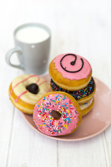 Fresh donuts on white background.