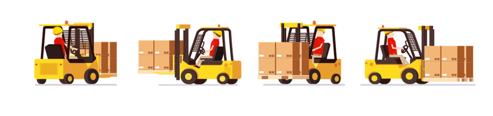 warehouse logistic background isometric objects car human forkli