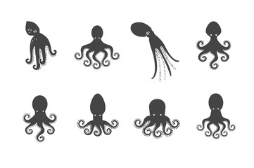 Octopus logo illustration set. Octopus symbol
