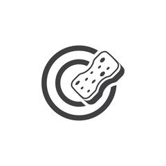sponge cleaning a plate, vector icon