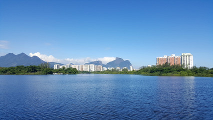 Fototapeta na wymiar View of lagoon in Barra da Tijuca in Rio de Janeiro Brazil