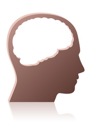 Brainless, mindless, unintelligent, foolish, silly, stupid person, symbolized by a head with a big brain shaped empty hole - isolated vector illustration on white background.
