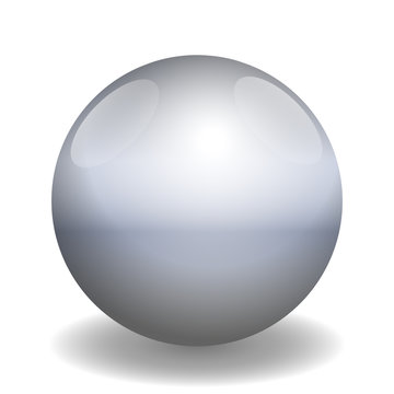 Iron ball - illustration of a single metallic glossy gray ball with reflections of light and shadow - three-dimensional isolated vector on white background.