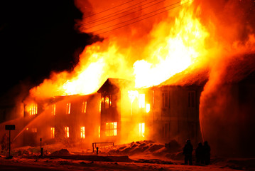 Burning wooden house