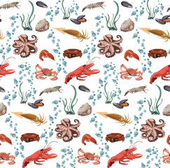 Obraz premium Sea And Ocean Animals Seamless Pattern
