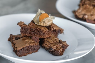 Freshly baked brownies on the plate