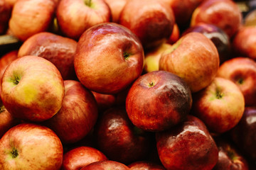 Fresh apples. Natural local products on the farm market. Harvesting. Seasonal products. Food.
