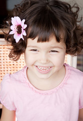 Asian girl with curly short hair