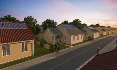 Fototapeta na wymiar Detached Houses with Solar Panels