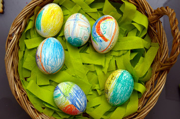 Easter colored boiled eggs