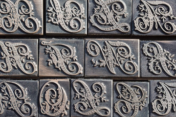 Detail of a type case for calligraphy letters