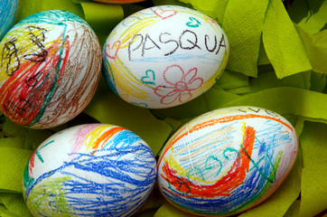 Easter colored boiled eggs