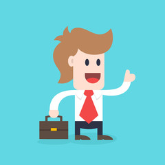 Businessman cartoon character - male wearing shirt and tie shows thumb up vector illustration