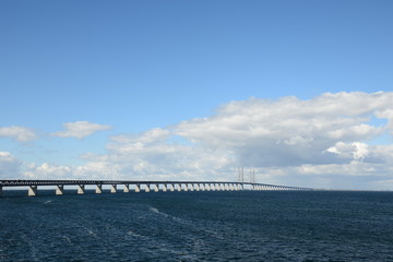 Fototapeta na wymiar Danmark, Sweden, Bridge, Oresund, Malmö, Kopehag, Big, Blue, 