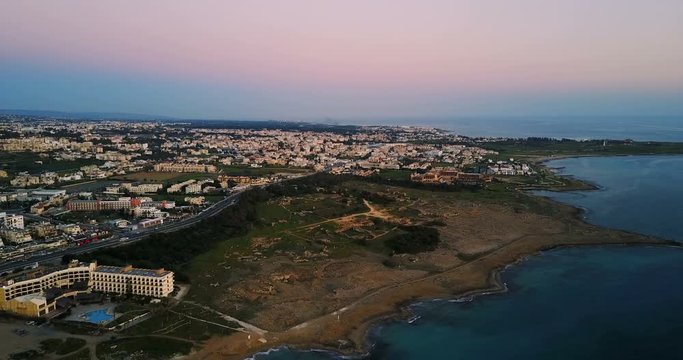 colored cozy town at sunset over the island. Video shooted with  drone. 