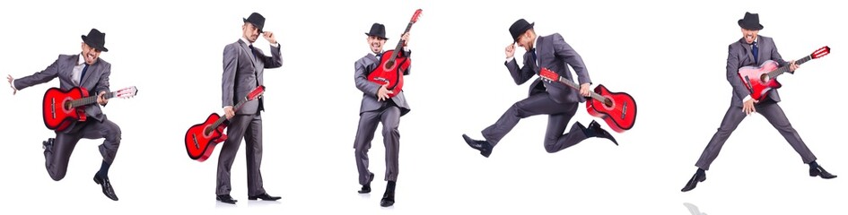 Businessman quitar player isolated on white