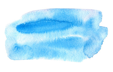 Blue watery illustration. Abstract watercolor hand drawn image.Wet splash.White background.