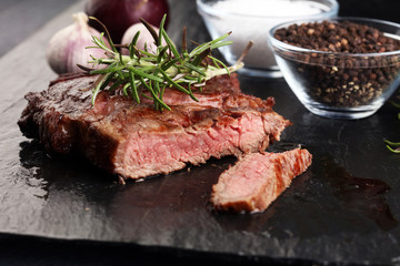 Barbecue Rib Eye Steak on Slate Slab - Dry Aged Wagyu Entrecote Steak
